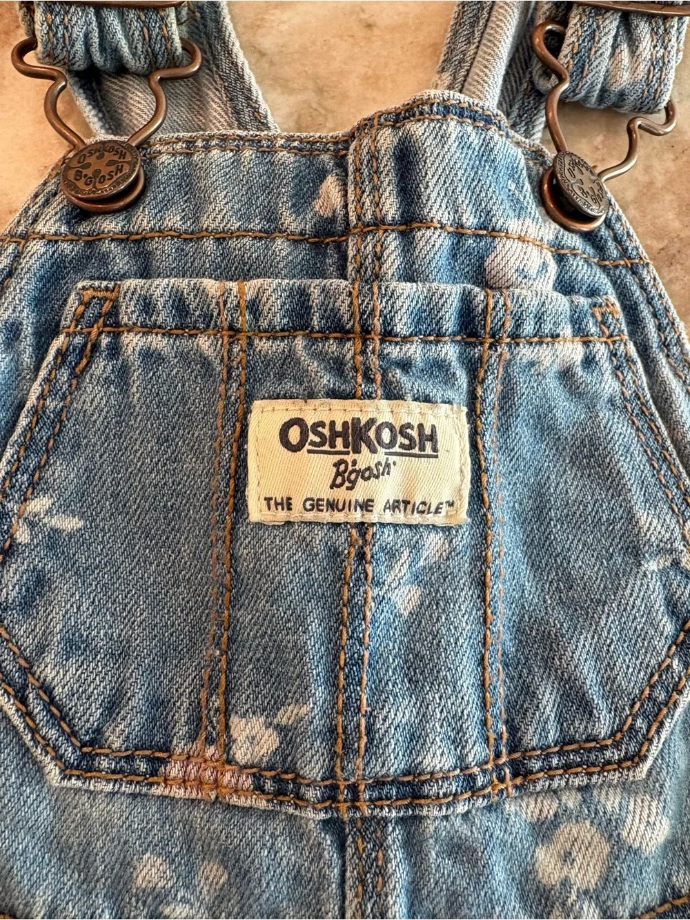 Osh Kosh Baby Girls Denim Overall Jeans Flower Print Snap Close Size 9-12 M